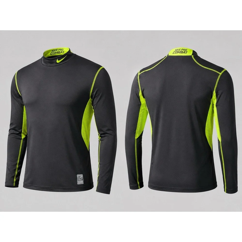 Nike Men's XL Pro Combat Hyperwarm Dri-Fit Max Pullover Black Neon